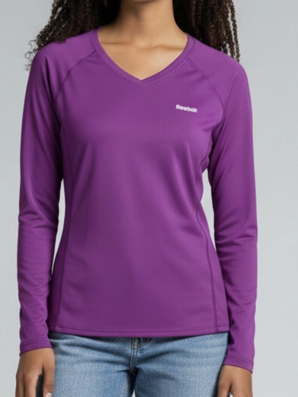 Reebok Women’s Long Sleeve V-Neck Top — Purple